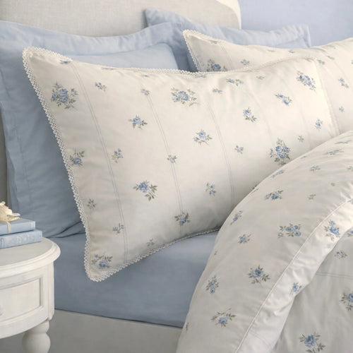 Bianca Vintage Rosebud Lace 200TC Cotton Duvet Cover Set Blue