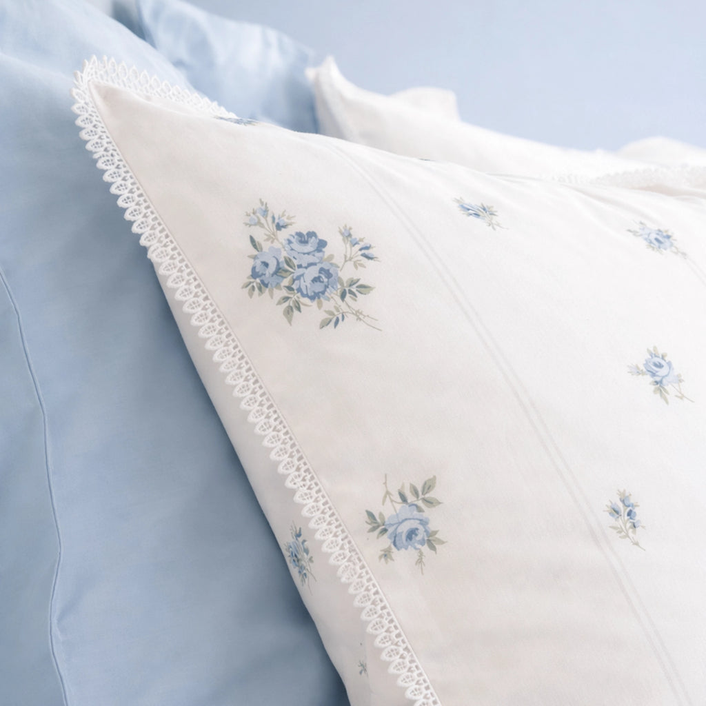 Bianca Vintage Rosebud Lace 200TC Cotton Duvet Cover Set Blue