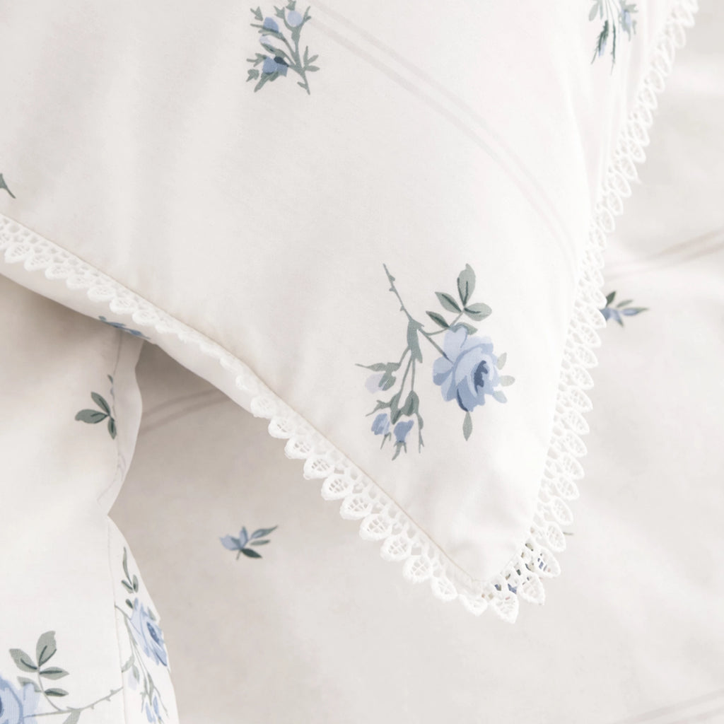 Bianca Vintage Rosebud Lace 200TC Cotton Duvet Cover Set Blue