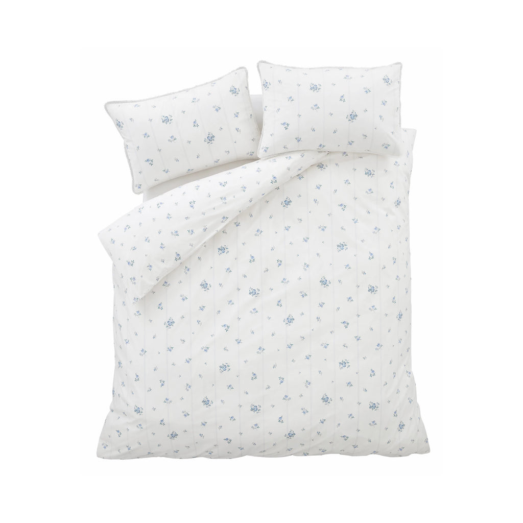 Bianca Vintage Rosebud Lace 200TC Cotton Duvet Cover Set Blue