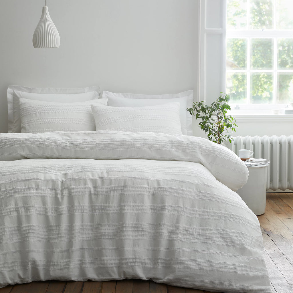 Bianca Fine Linens Waffle Cotton Stripe Duvet Cover Set White