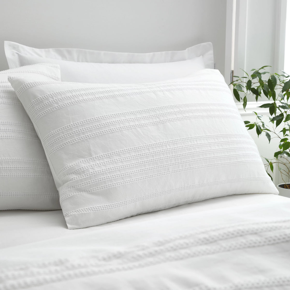 Bianca Fine Linens Waffle Cotton Stripe Duvet Cover Set White
