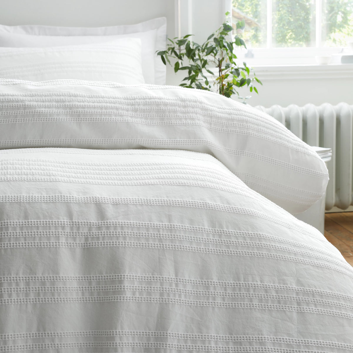 Bianca Fine Linens Waffle Cotton Stripe Duvet Cover Set White