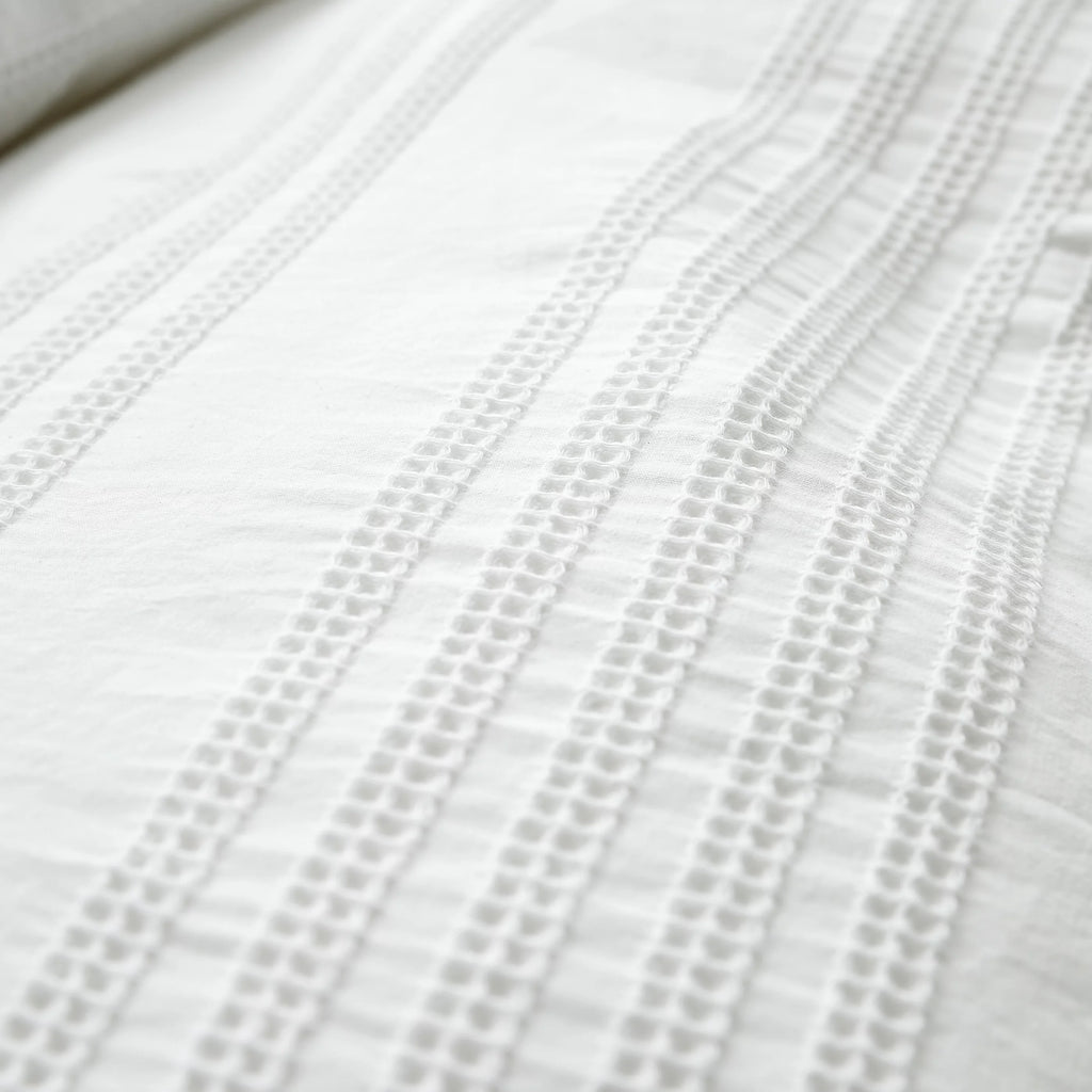 Bianca Fine Linens Waffle Cotton Stripe Duvet Cover Set White