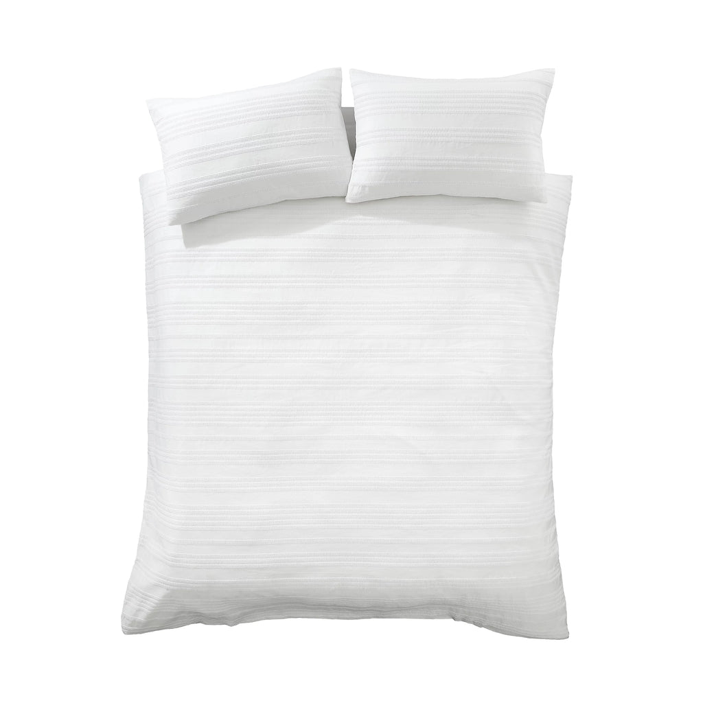 Bianca Fine Linens Waffle Cotton Stripe Duvet Cover Set White