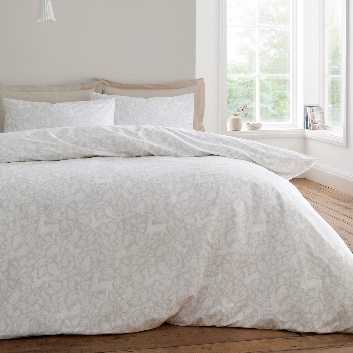 Bianca Woodland 200TC Cotton Reversible Duvet Cover Set Natural