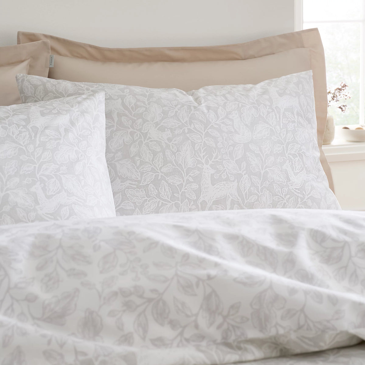 Bianca Woodland 200TC Cotton Reversible Duvet Cover Set Natural