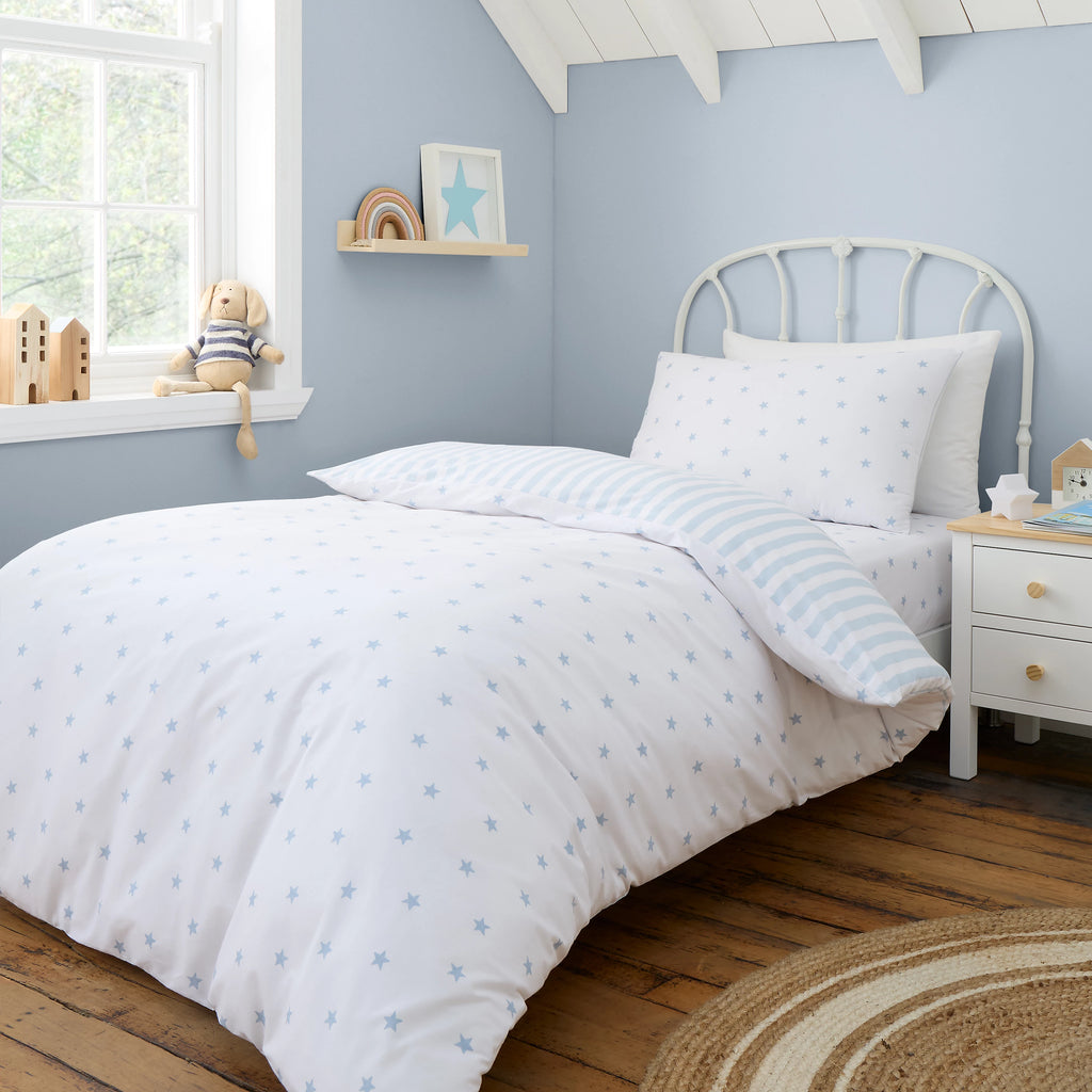 Bianca Mini Star & Stripes Reversible 100% Cotton Duvet Cover Set in Blue