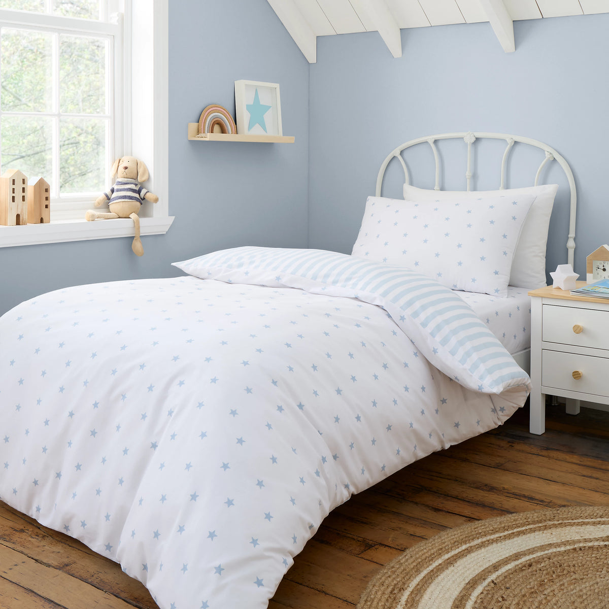 Bianca Mini Star & Stripes Reversible 100% Cotton Duvet Cover Set in Blue