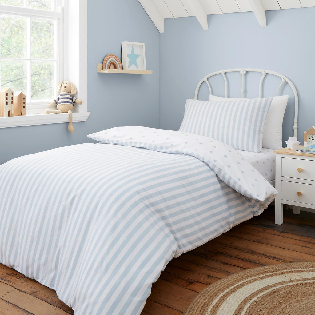 Bianca Mini Star & Stripes Reversible 100% Cotton Duvet Cover Set in Blue
