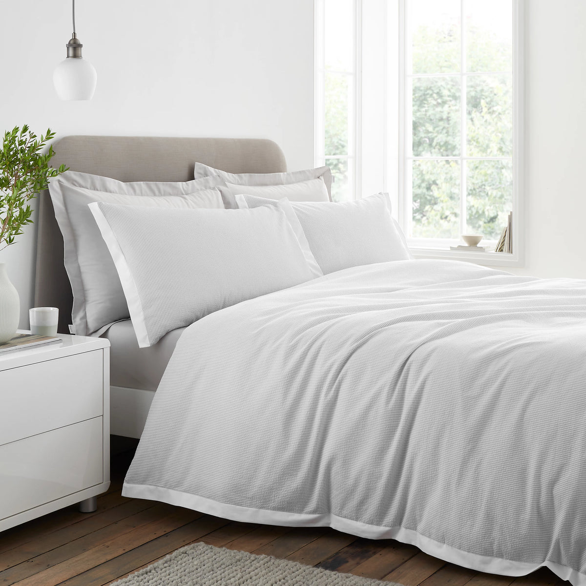 Bianca Seersucker Woven Stripe 200TC Cotton Duvet Cover Set Grey