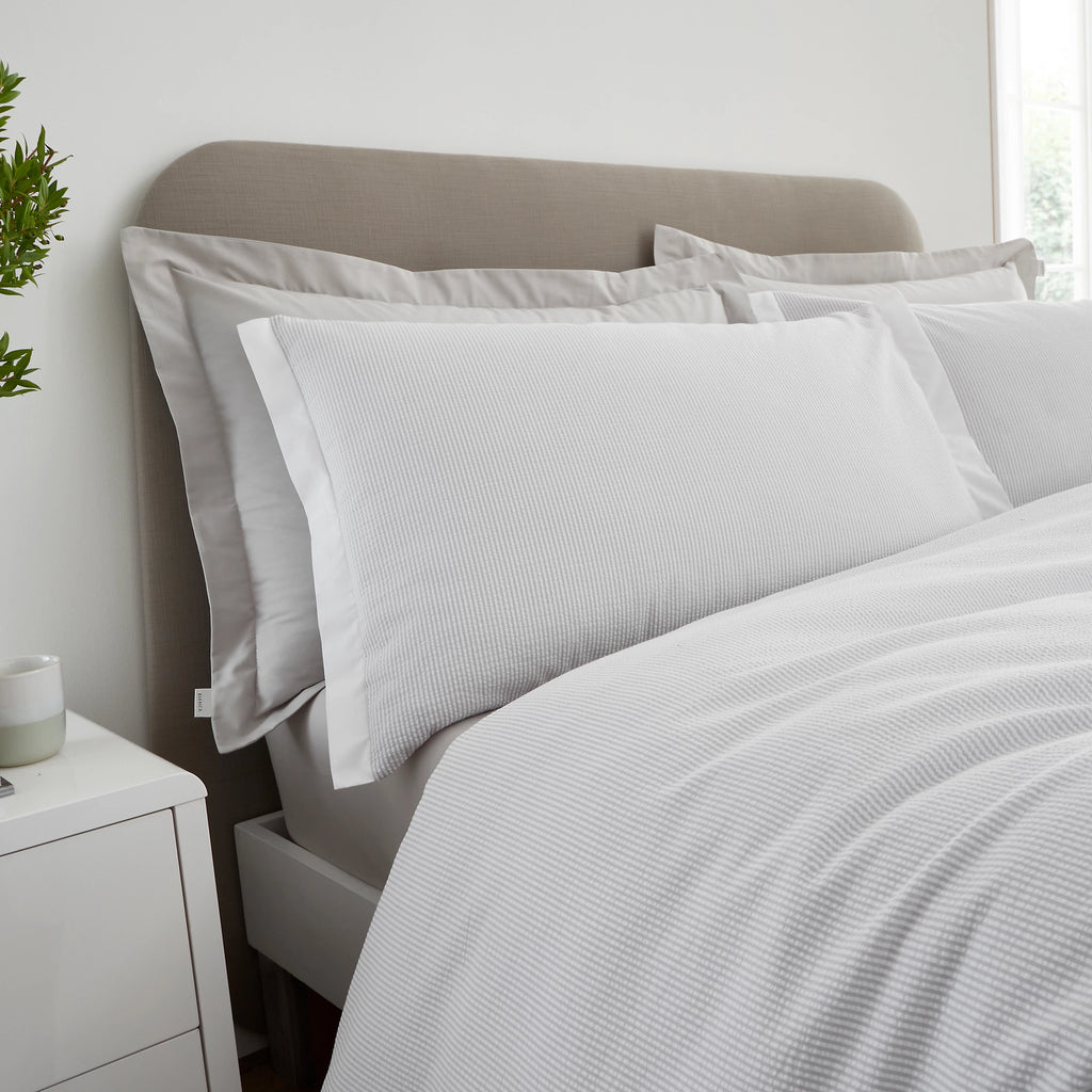 Bianca Seersucker Woven Stripe 200TC Cotton Duvet Cover Set Grey