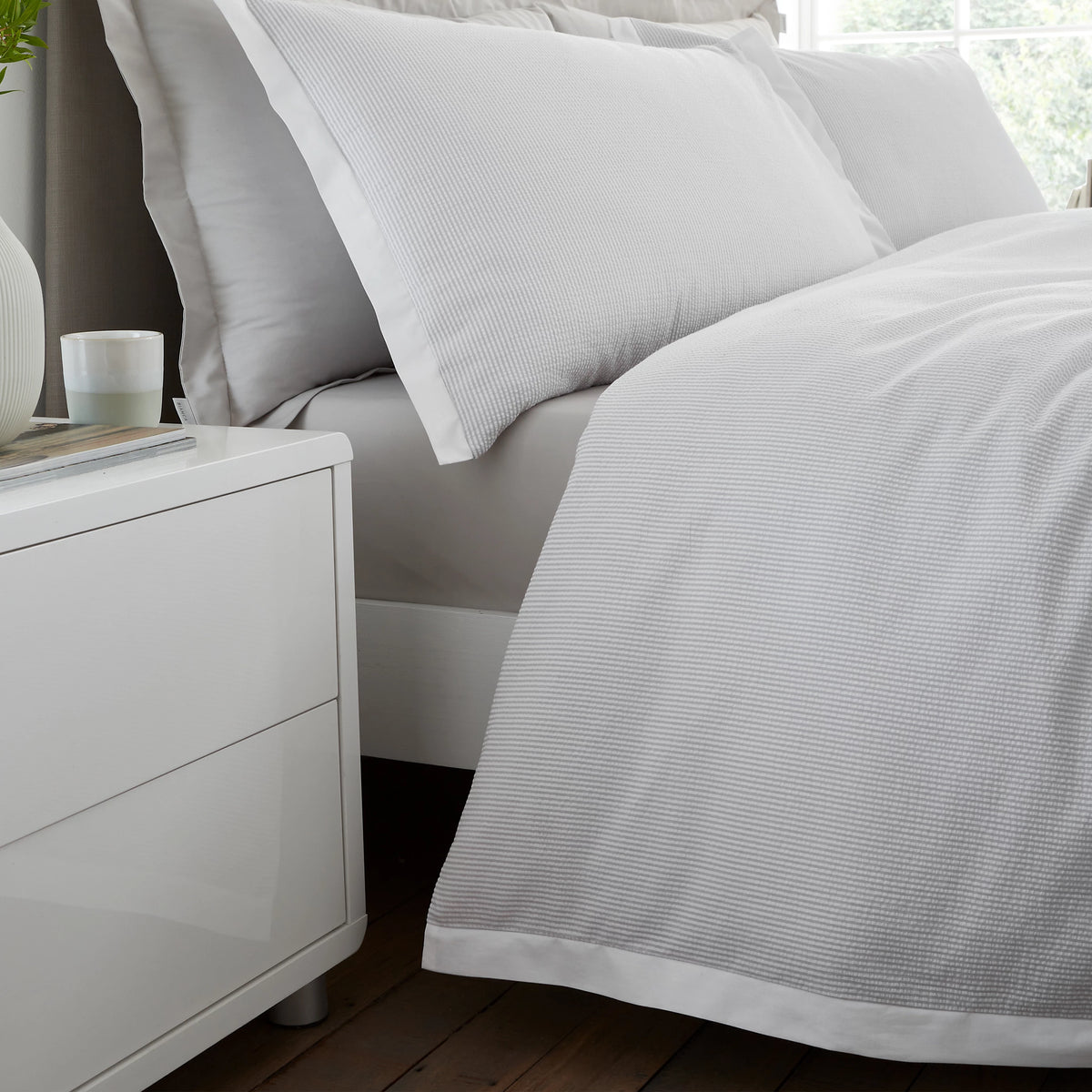 Bianca Seersucker Woven Stripe 200TC Cotton Duvet Cover Set Grey