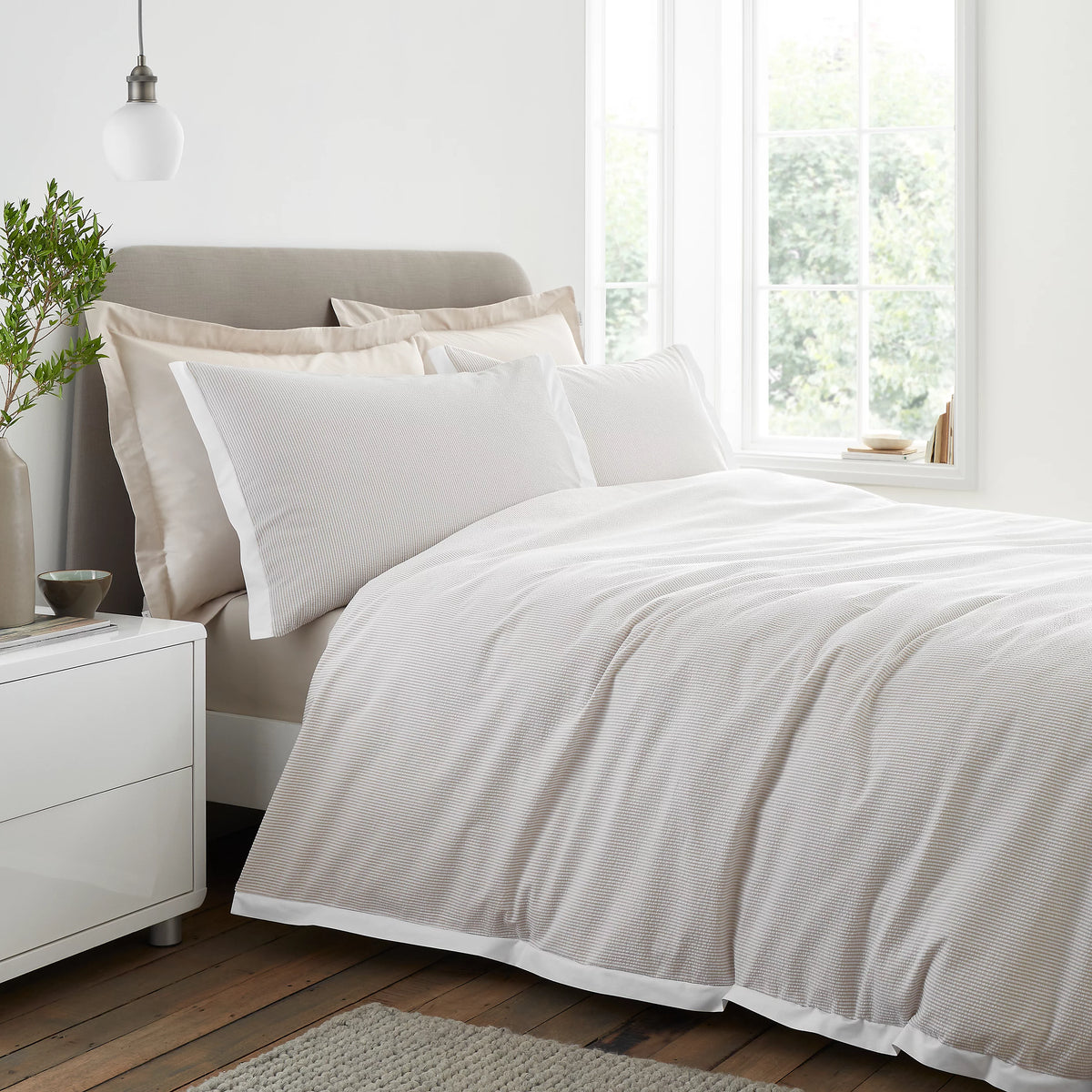 Bianca Seersucker Woven Stripe 200TC Cotton Duvet Set Natural