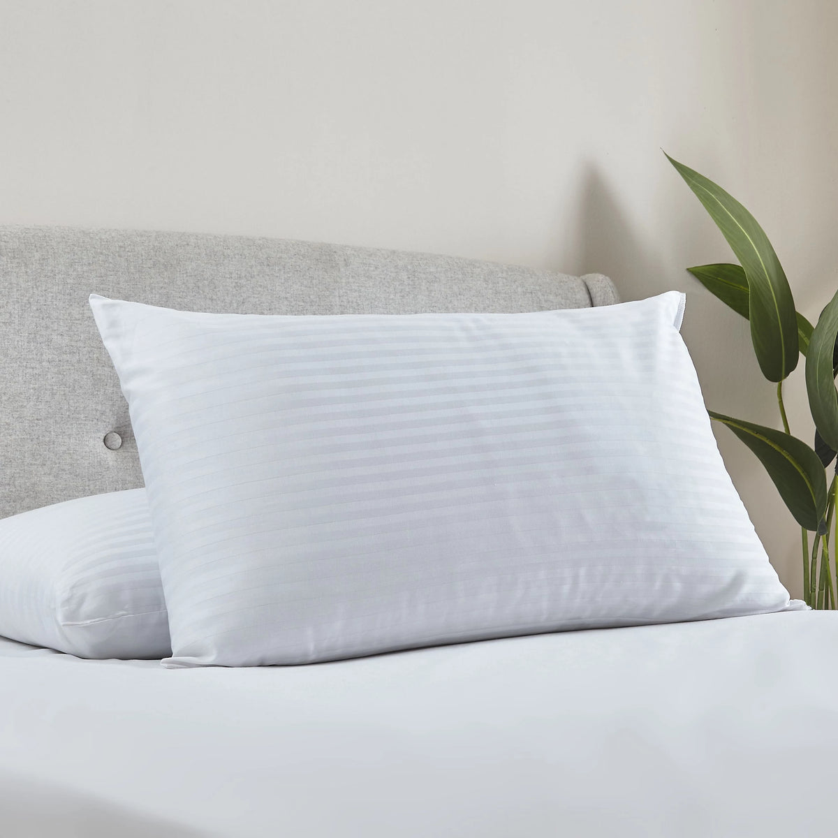 Catherine Lansfield 200TC Hotel Satin Stripe Pillow Pair White