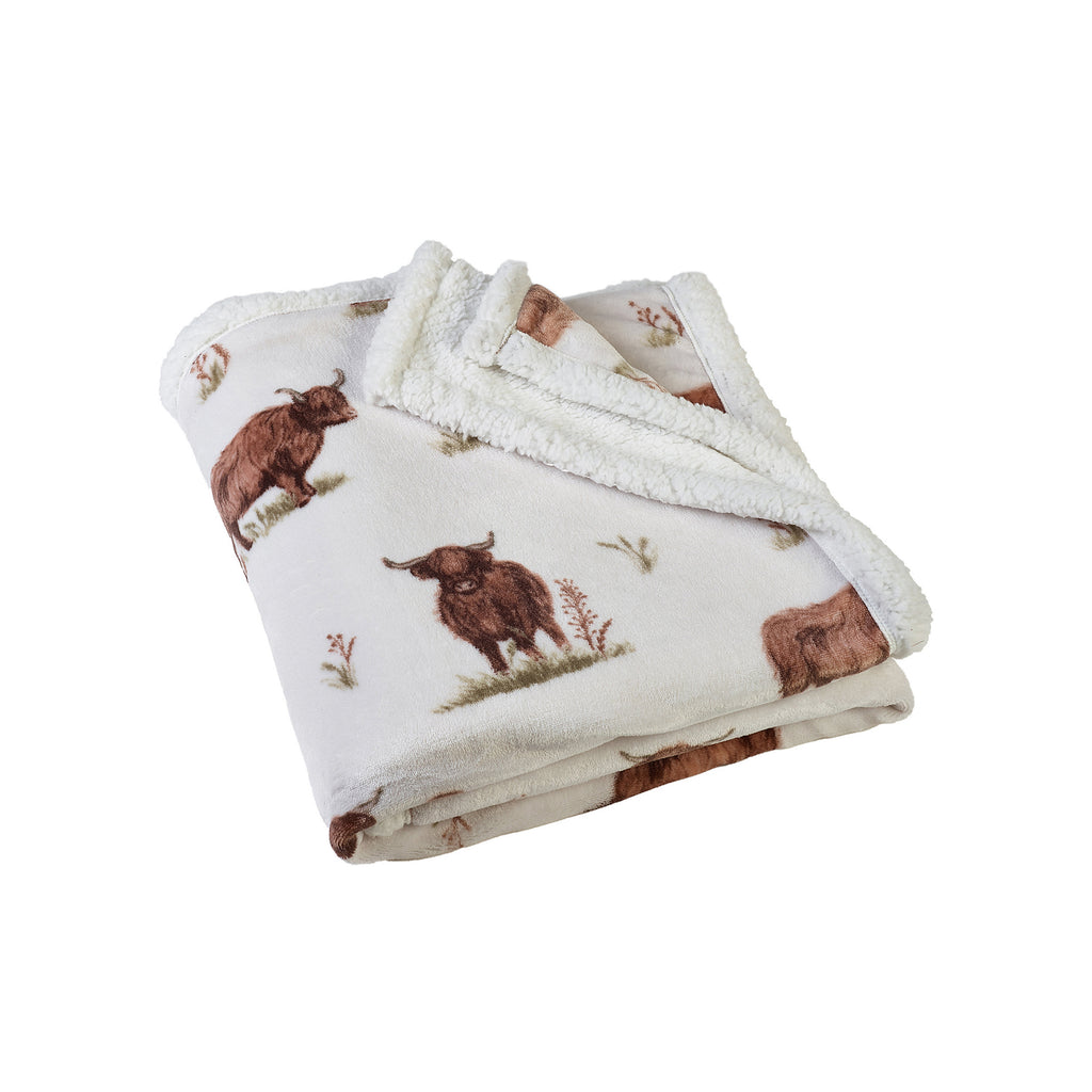 Catherine Lansfield Natural Angus Highland Cow Cosy Fleece Blanket Throw