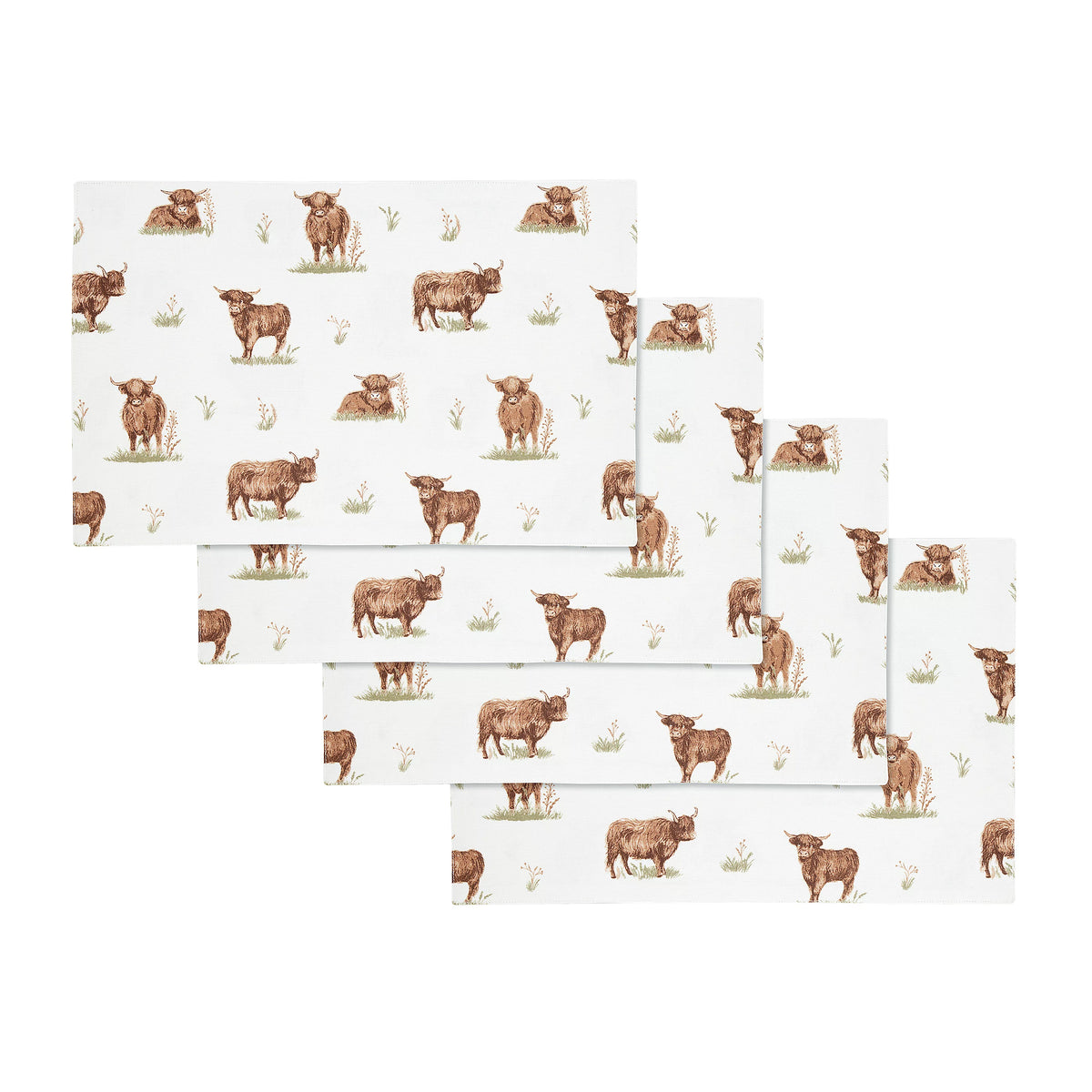 Catherine Lansfield Angus Highland Cow Cotton Dining Placemats 4 Pack in Natural