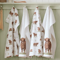 Catherine Lansfield Angus Highland Cow Cotton Kitchen Tea Towels Pack of 4 in Natural