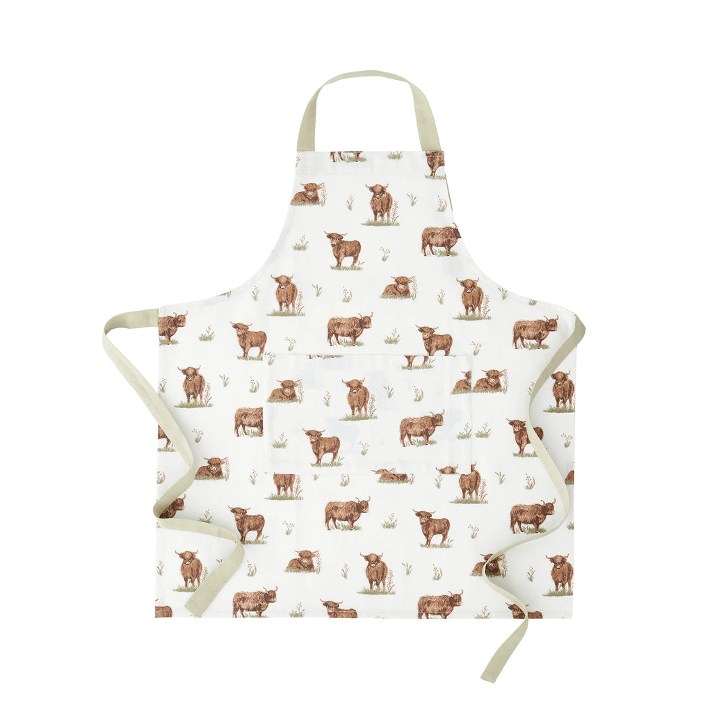 Catherine Lansfield Angus Highland Cow Cotton Kitchen Adult Apron in Natural