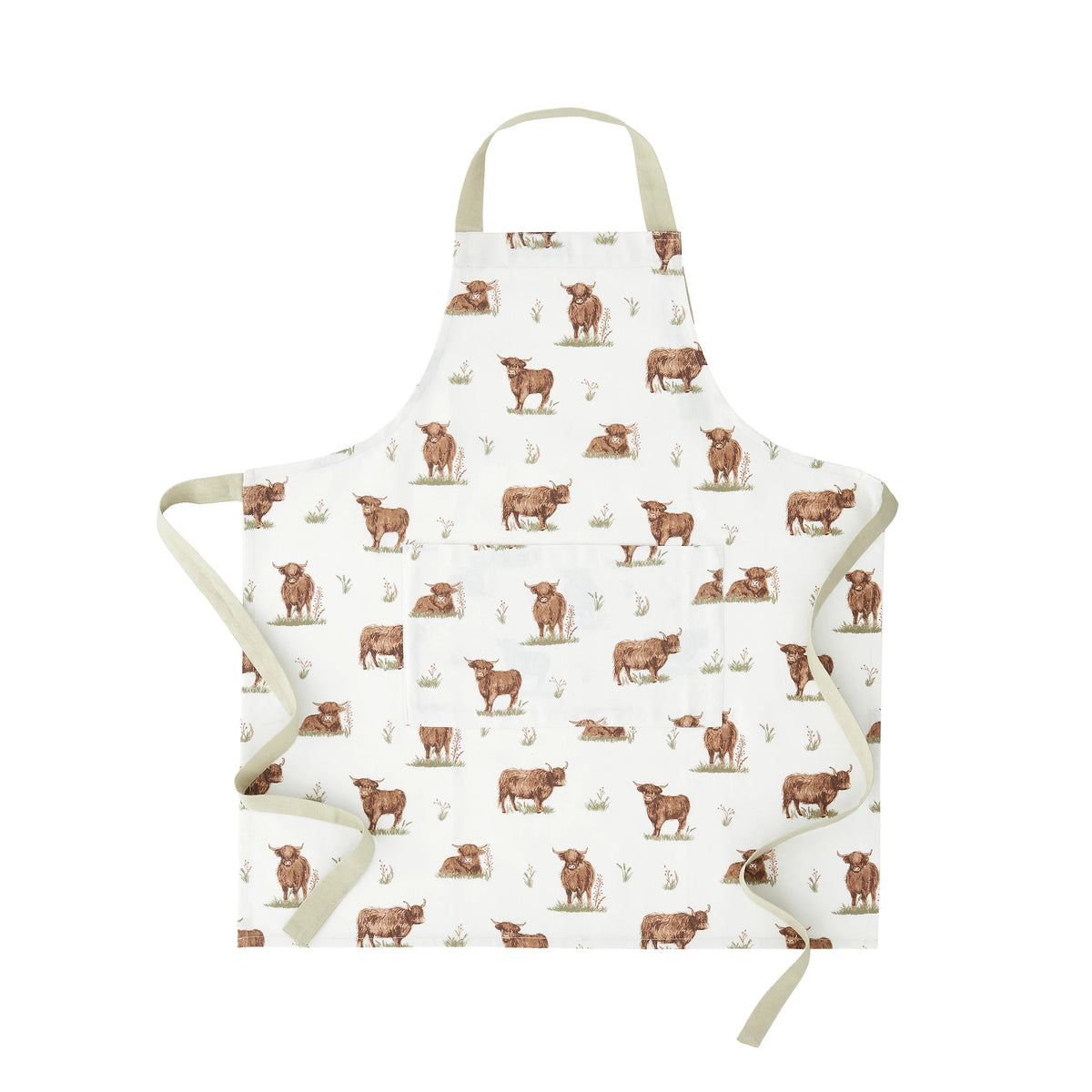 Catherine Lansfield Angus Highland Cow Cotton Kitchen Adult Apron in Natural