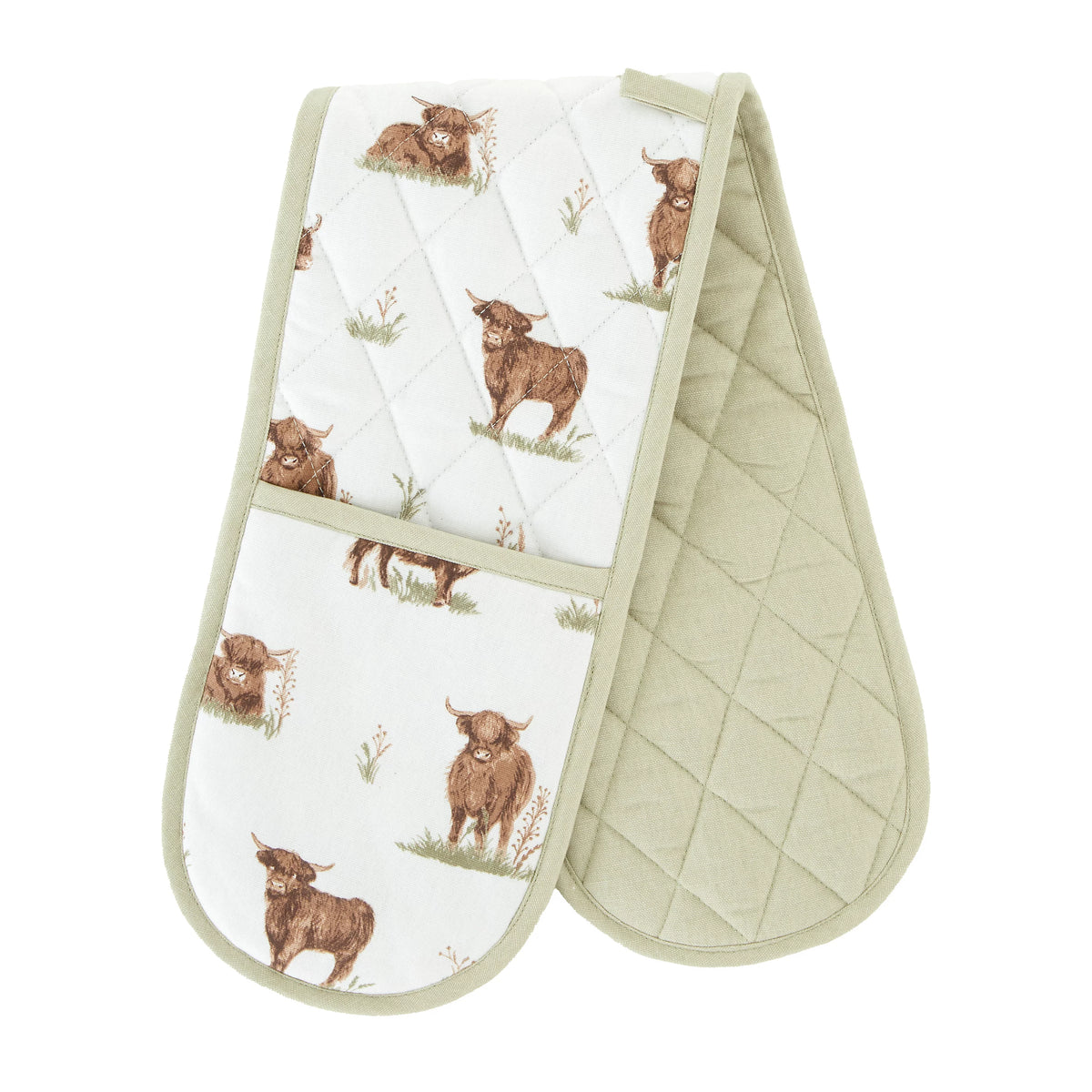 Catherine Lansfield Angus Highland Cow Cotton Kitchen Double Oven Glove in Natural