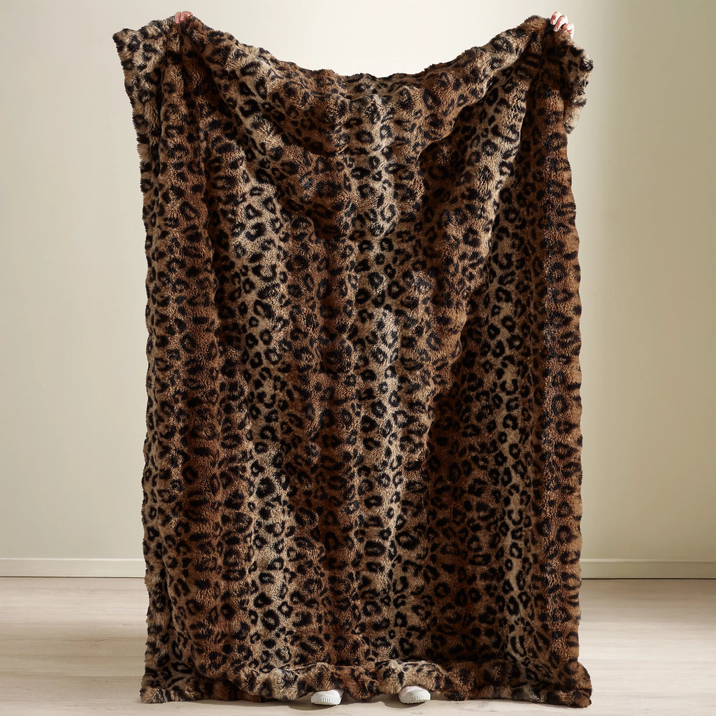 Catherine Lansfield Brown Animal Print Faux Fur Blanket Throw