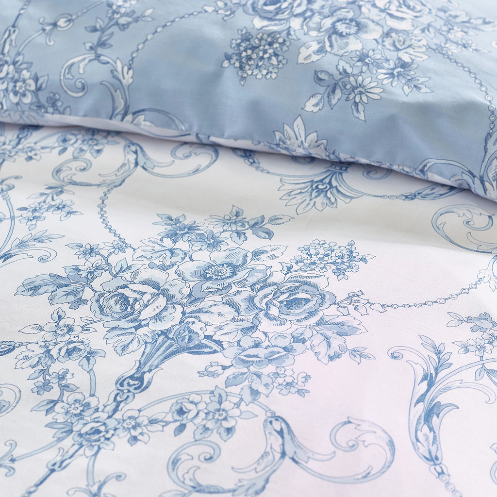 Catherine Lansfield Blue Antoinette Damask Floral Reversible Duvet Cover Set