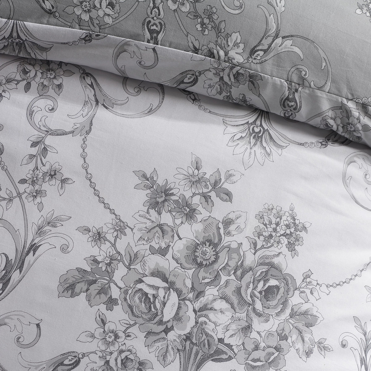 Catherine Lansfield Grey Antoinette Damask Floral Reversible Duvet Cover Set