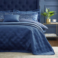 Catherine Lansfield Art Deco Pearl Quilted 220x230cm Quilted Bedspread Navy Blue