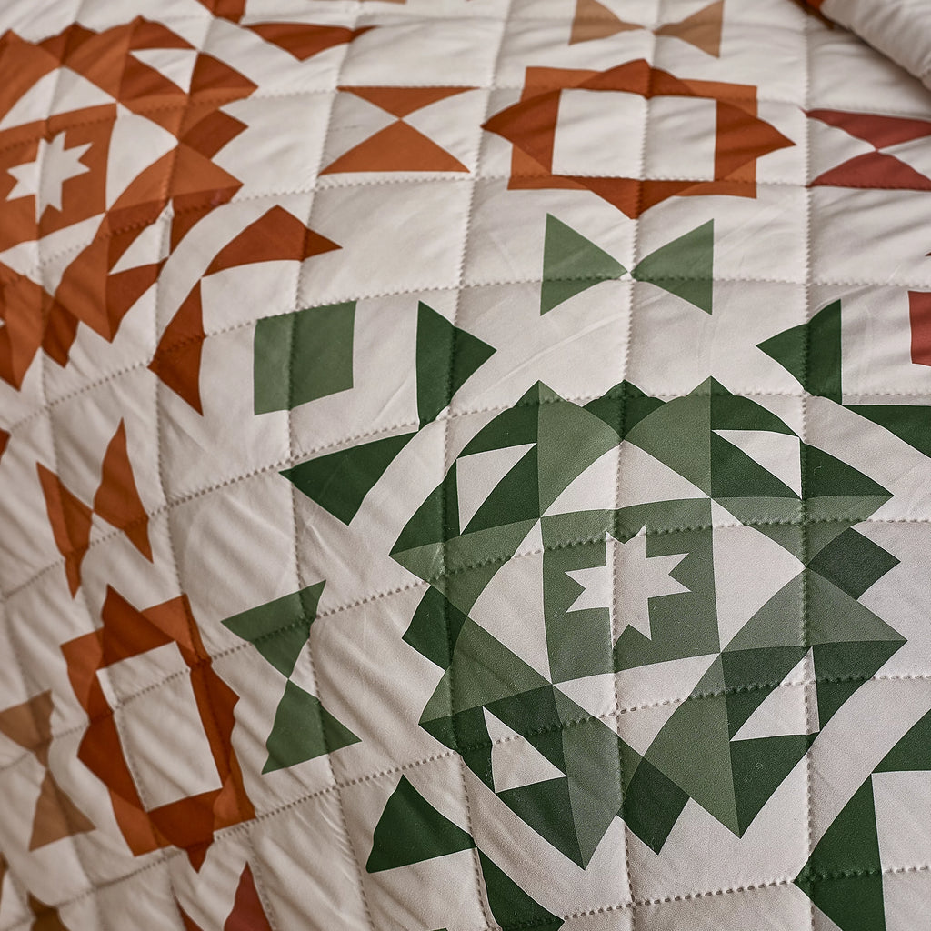 Catherine Lansfield Autumn Patchwork Geo Quilted 220x230cm Bedspread Natural