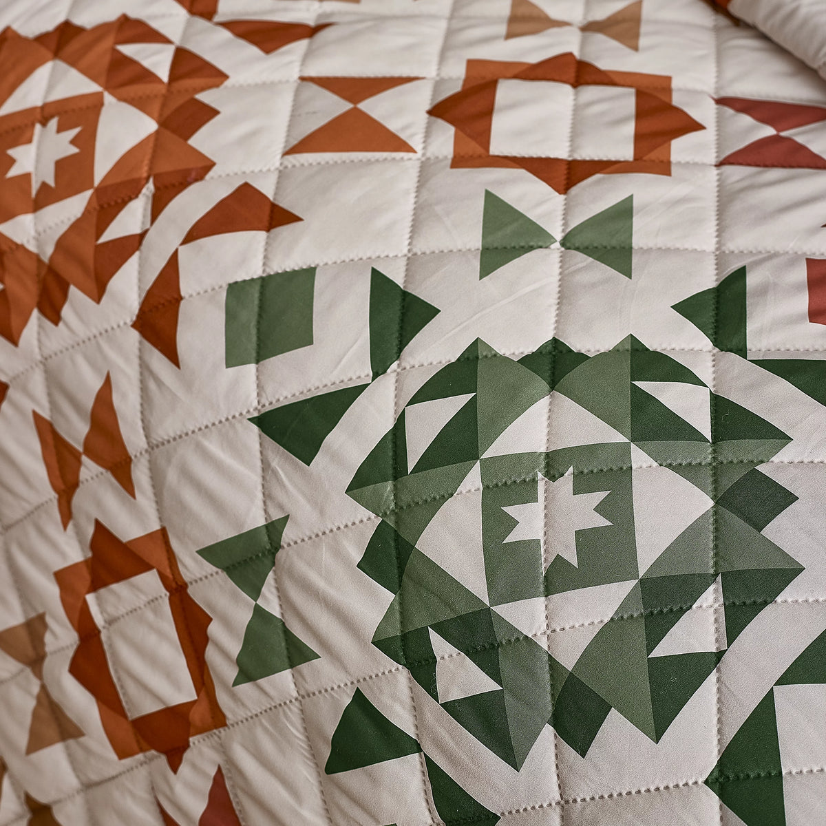 Catherine Lansfield Autumn Patchwork Geo Quilted 220x230cm Bedspread Natural