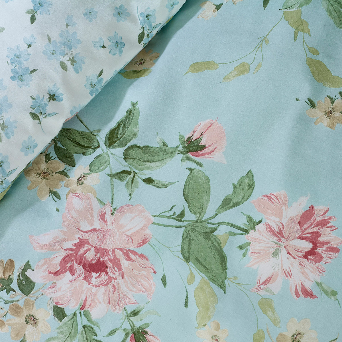 Catherine Lansfield Avebury Floral Reversible Duvet Cover Set Duck Egg Blue