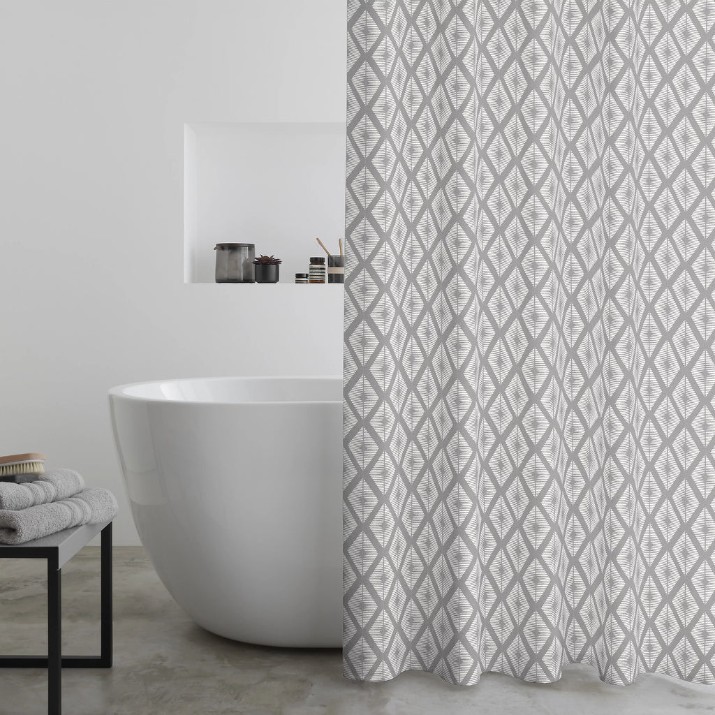 Catherine Lansfield Aztec Diamond Shower Curtain Panel in Silver Grey 180 x 180cm