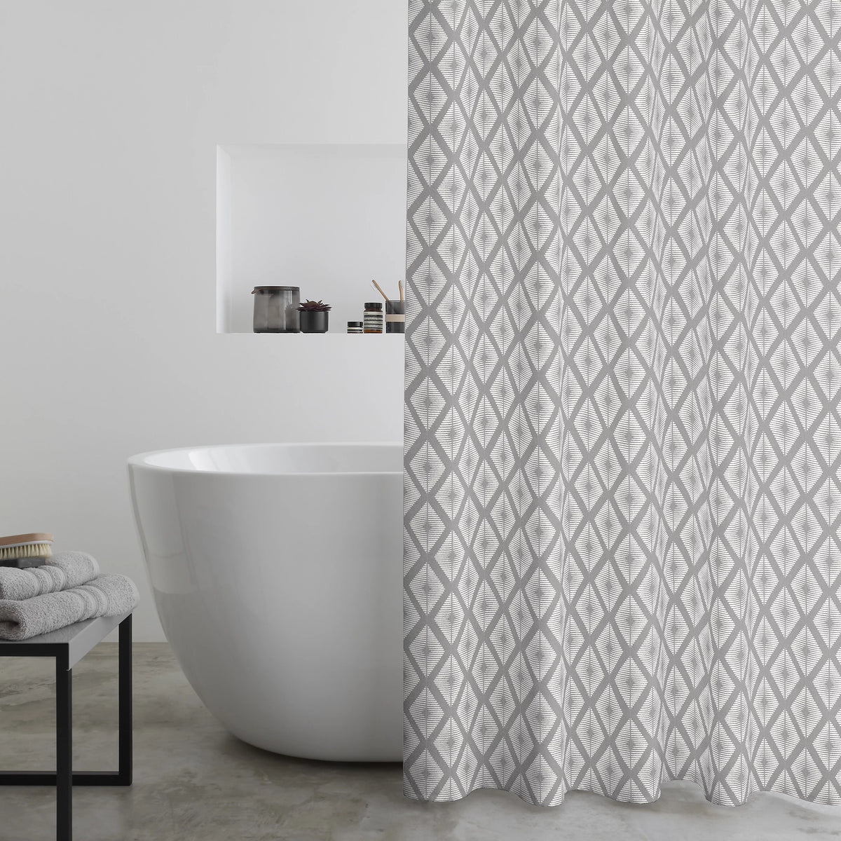 Catherine Lansfield Aztec Diamond Shower Curtain Panel in Silver Grey 180 x 180cm