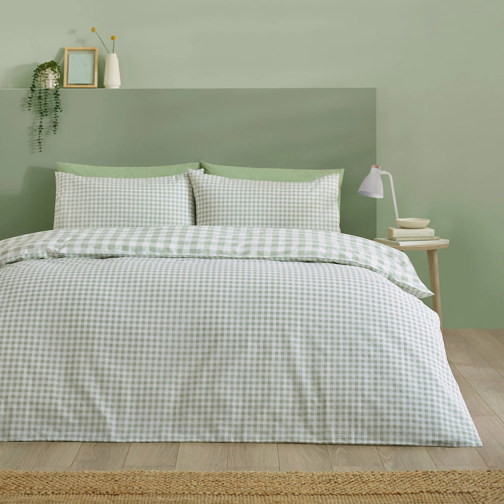 Catherine Lansfield Green Bamford Gingham Check Reversible Duvet Cover Set