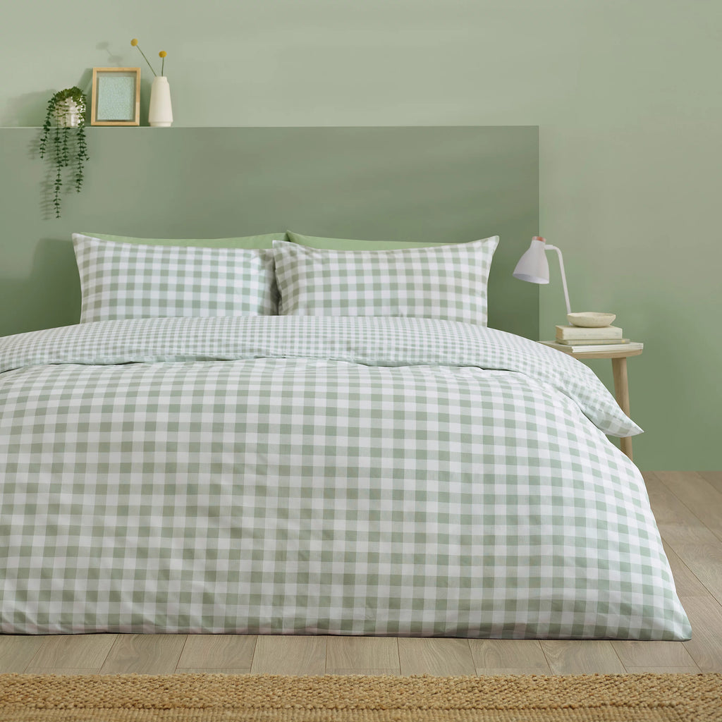 Catherine Lansfield Green Bamford Gingham Check Reversible Duvet Cover Set