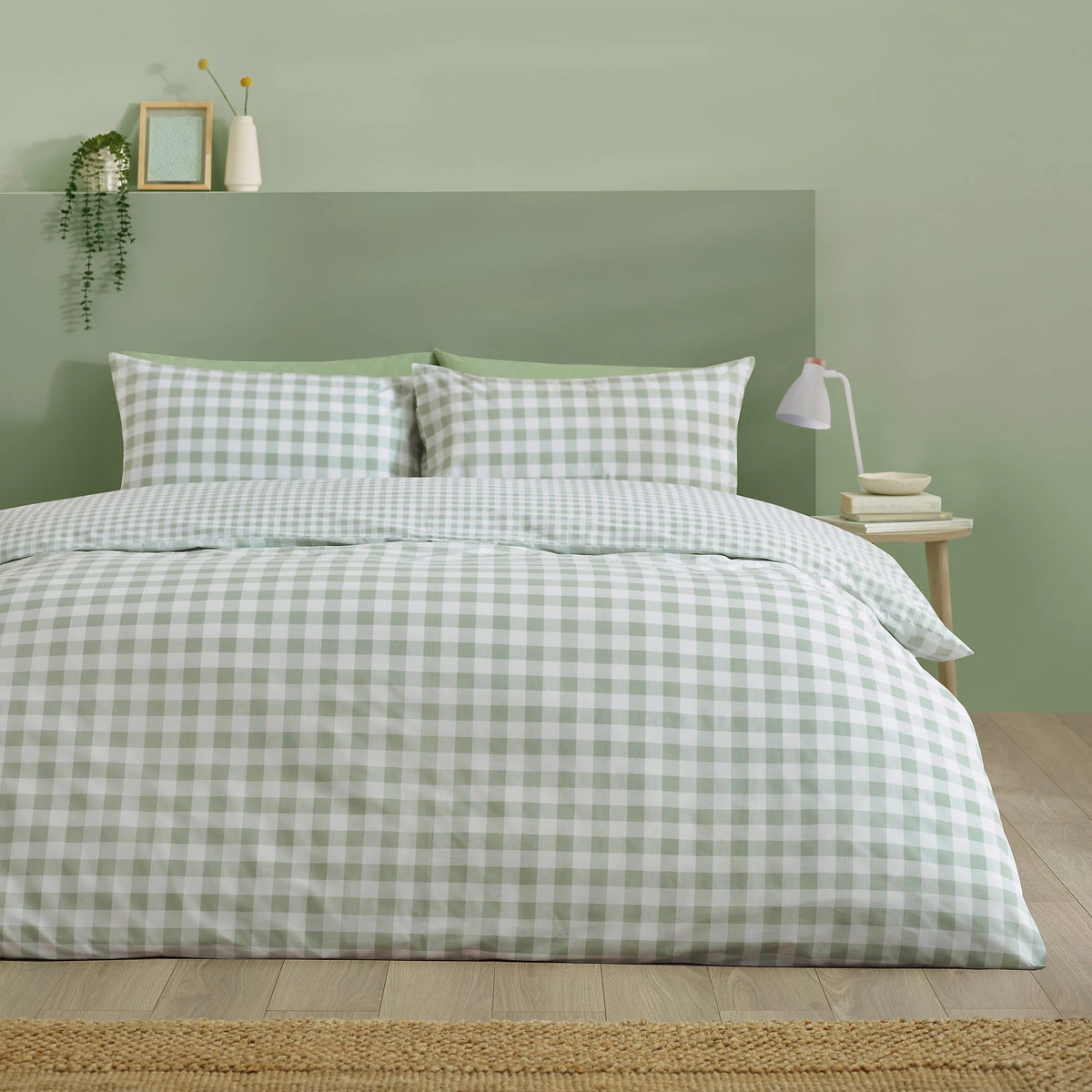 Catherine Lansfield Green Bamford Gingham Check Reversible Duvet Cover Set