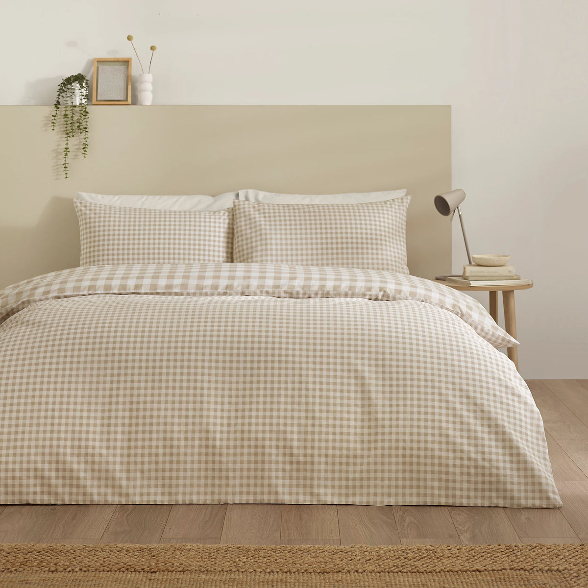 Catherine Lansfield Natural Bamford Gingham Check Reversible Duvet Cover Set