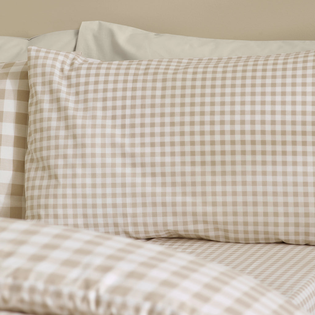 Catherine Lansfield Natural Bamford Gingham Check Reversible Duvet Cover Set