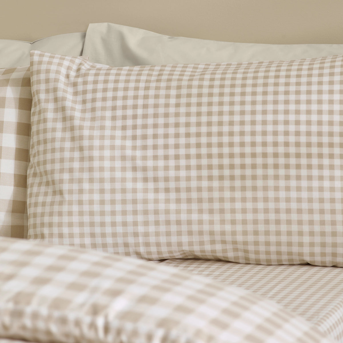 Catherine Lansfield Natural Bamford Gingham Check Reversible Duvet Cover Set