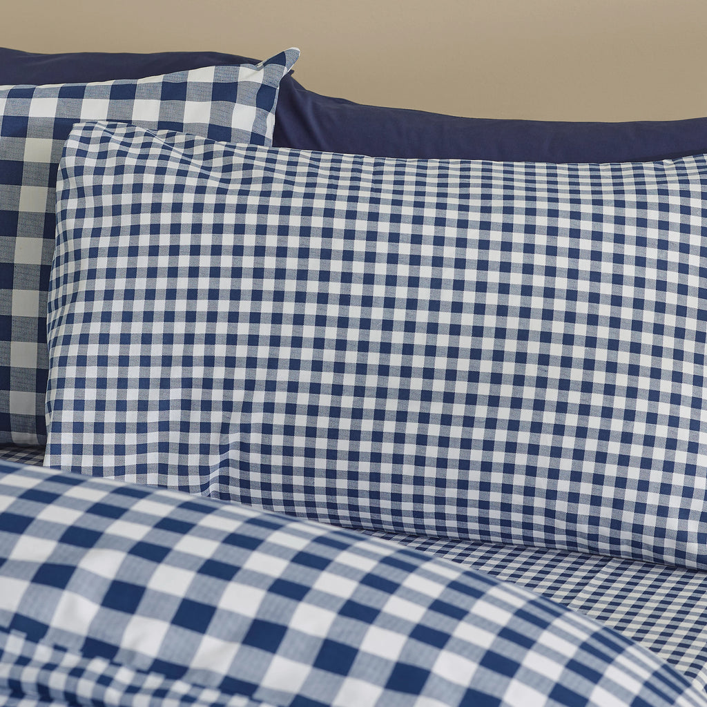 Catherine Lansfield Navy Blue Bamford Gingham Check Reversible Duvet Cover Set
