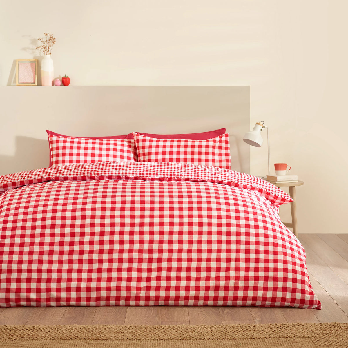 Catherine Lansfield Red Bamford Gingham Check Reversible Duvet Cover Set