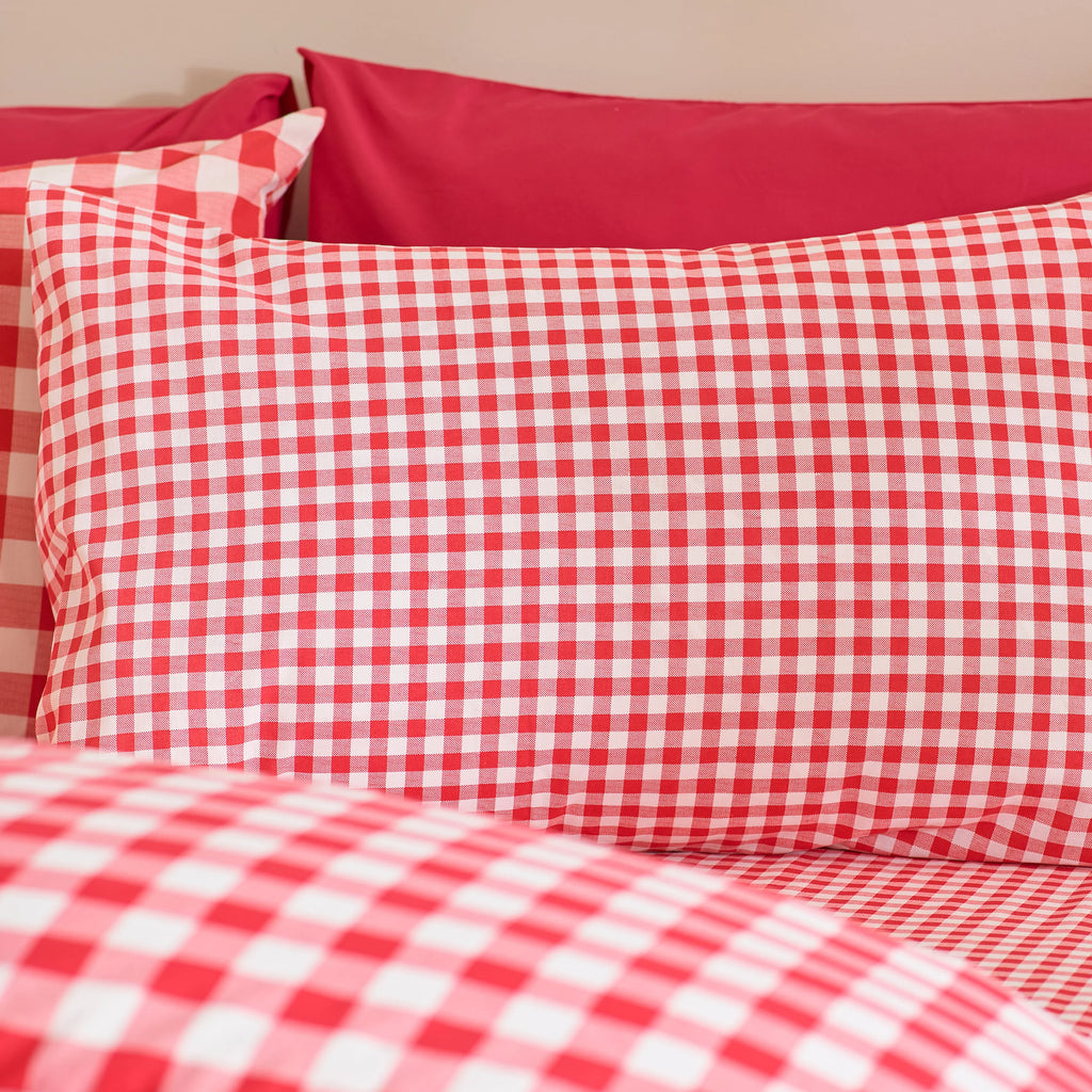 Catherine Lansfield Red Bamford Gingham Check Reversible Duvet Cover Set