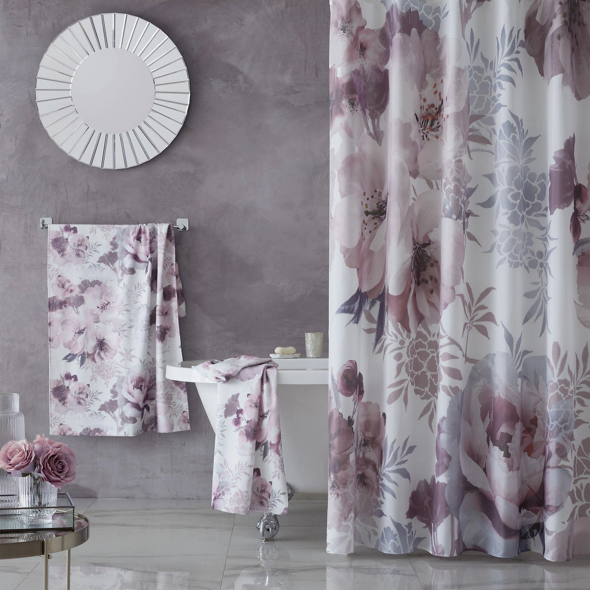 Catherine Lansfield Bathroom Dramatic Floral Shower Curtain in Blush Pink 180 x 180cm