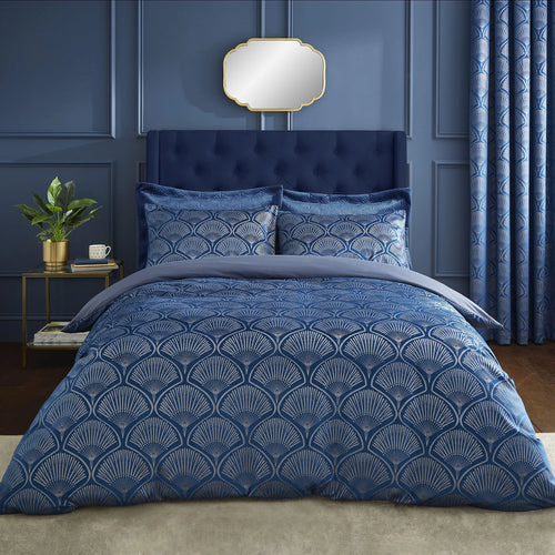 Catherine Lansfield Art Deco Pearl Embellished Duvet Cover Set Navy Blue