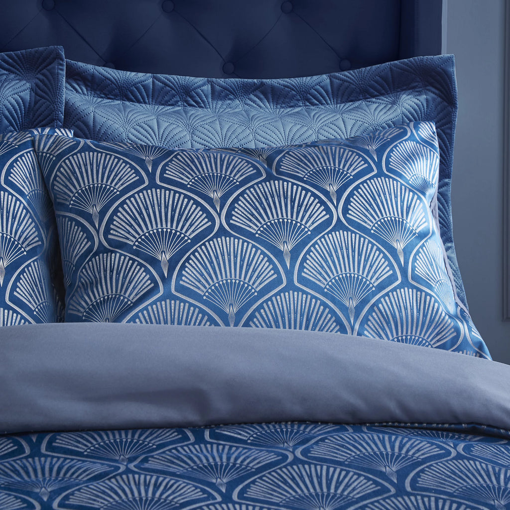 Catherine Lansfield Art Deco Pearl Embellished Duvet Cover Set Navy Blue