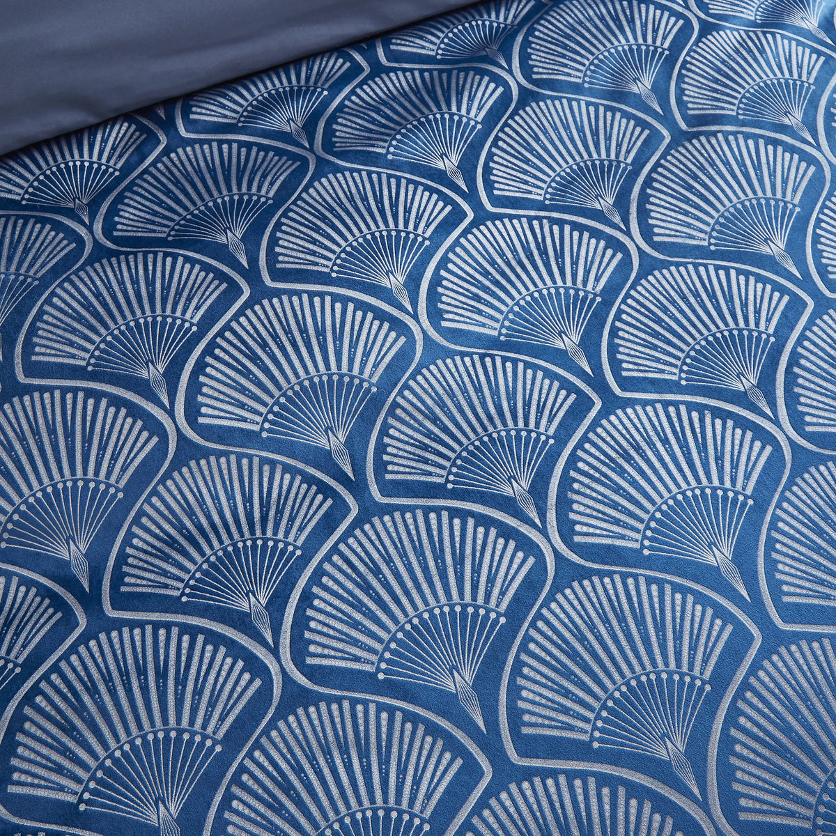 Catherine Lansfield Art Deco Pearl Embellished Duvet Cover Set Navy Blue