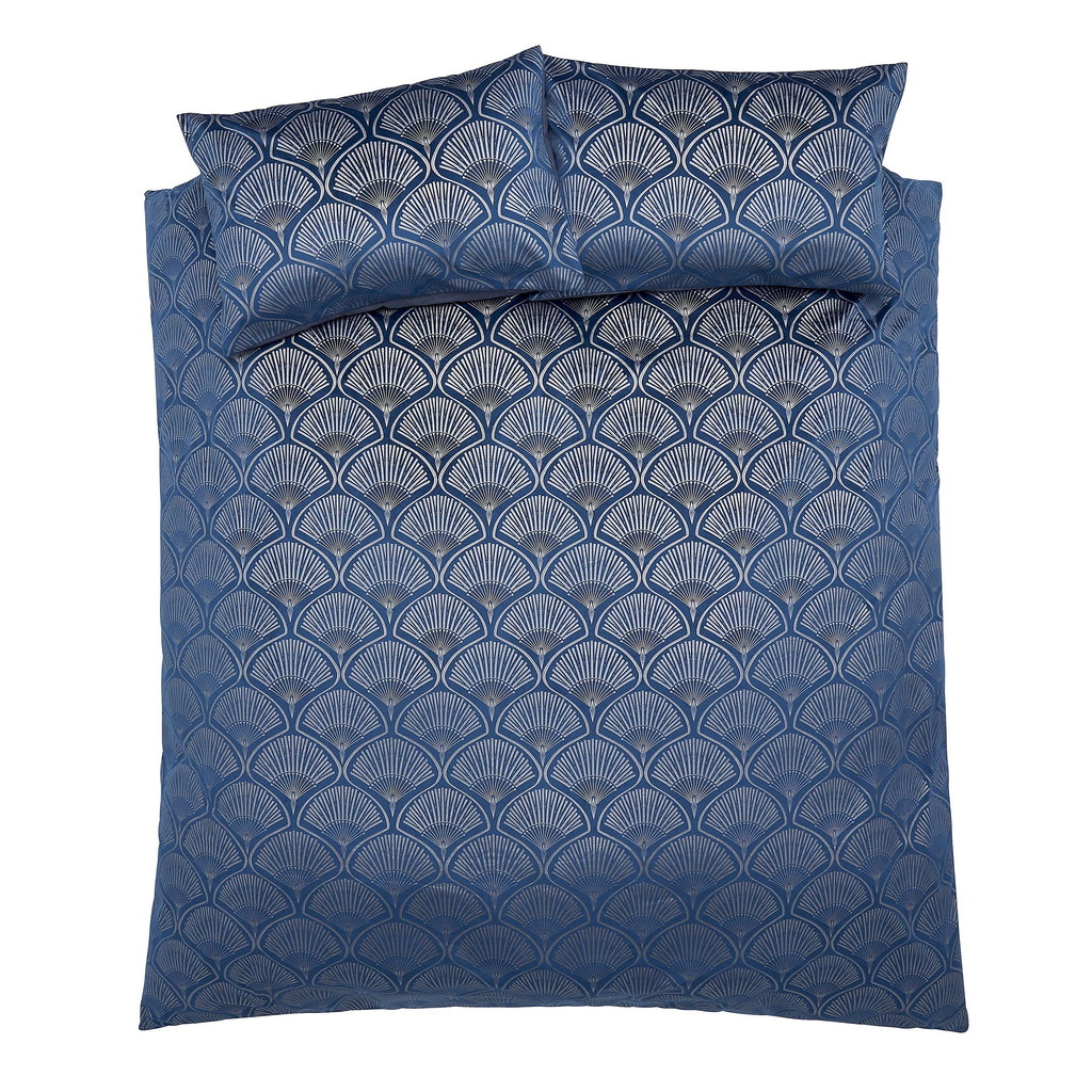 Catherine Lansfield Art Deco Pearl Embellished Duvet Cover Set Navy Blue