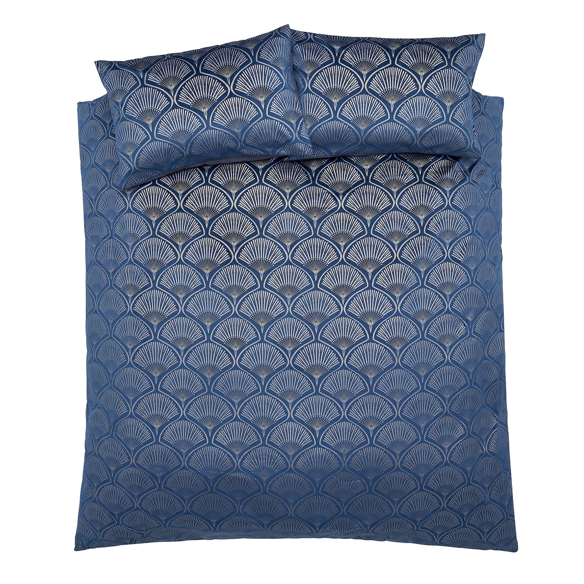 Catherine Lansfield Art Deco Pearl Embellished Duvet Cover Set Navy Blue
