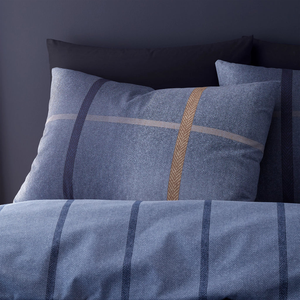 Catherine Lansfield Melrose Tweed Check Blue Brushed Cotton Duvet Set